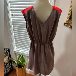 Summer Toupe Dress, Red Shoulders
